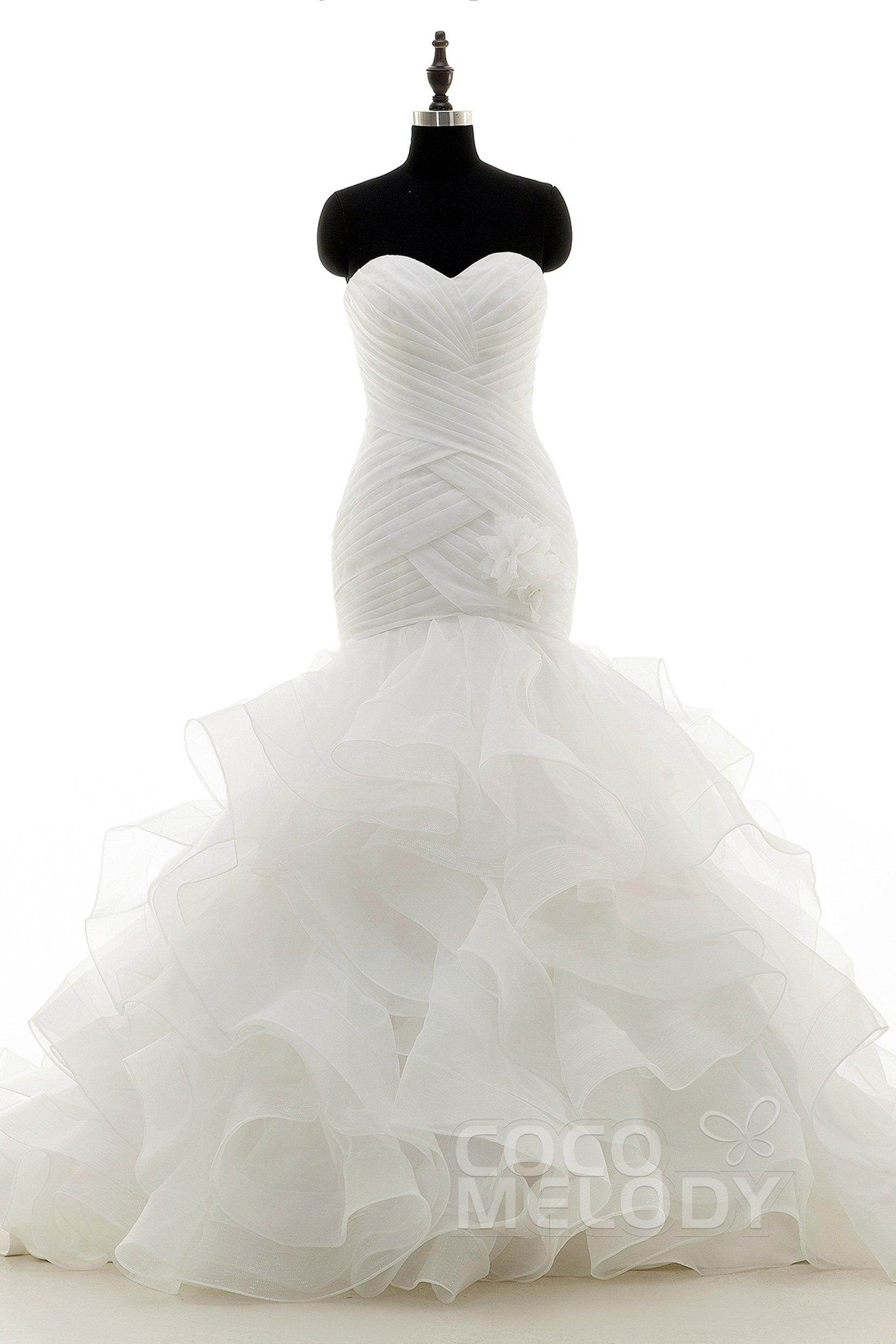 Trumpet-Mermaid Court Train Organza Wedding Dress LD3817 - COCOMELODY